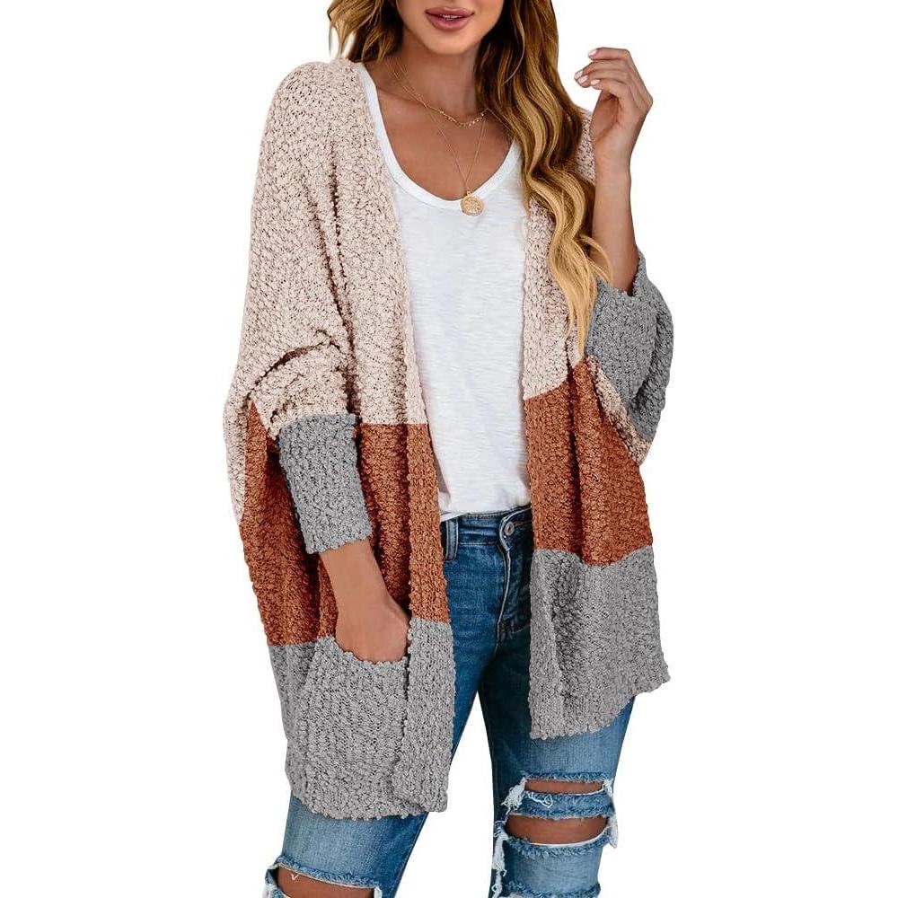 imageSaodimallsu Womens Chunky Popcorn Cardigan Oversized Open Front Boyfriend Batwing Long Sleeve Fuzzy Knit SweatersZbrown