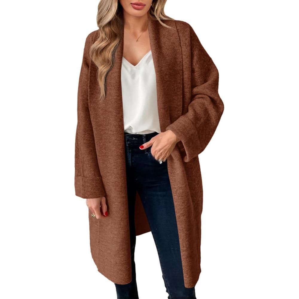 imageSaodimallsu Womens Long Cardigan Sweaters Chunky Open Front Oversized Slouchy Knit Fall Trendy Coatigan JacketsRed Brown