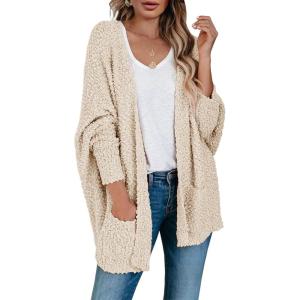Saodimallsu Women’s Chunky Popcorn Cardigan Oversized Open Front Boyfriend Batwing Long Sleeve Fuzzy Knit Sweaters(Apricot)