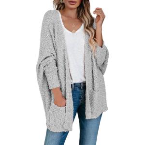 Saodimallsu Women’s Chunky Popcorn Cardigan Oversized Open Front Boyfriend Batwing Long Sleeve Fuzzy Knit Sweaters(Gray)
