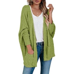 Saodimallsu Women’s Chunky Popcorn Cardigan Oversized Open Front Boyfriend Batwing Long Sleeve Fuzzy Knit Sweaters(Green)