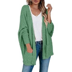 Saodimallsu Women’s Chunky Popcorn Cardigan Oversized Open Front Boyfriend Batwing Long Sleeve Fuzzy Knit Sweaters(Mint)
