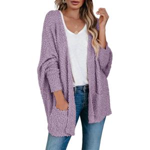Saodimallsu Women’s Chunky Popcorn Cardigan Oversized Open Front Boyfriend Batwing Long Sleeve Fuzzy Knit Sweaters(Purple)