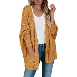 Saodimallsu Women’s Chunky Popcorn Cardigan Oversized Open Front Boyfriend Batwing Long Sleeve Fuzzy Knit Sweaters(Yellow)