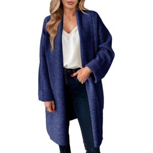 Saodimallsu Womens Long Cardigan Sweaters Chunky Open Front Oversized Slouchy Knit Fall Trendy Coatigan Jackets(Navy Blue)
