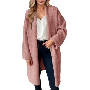 Saodimallsu Womens Long Cardigan Sweaters Chunky Open Front Oversized Slouchy Knit Fall Trendy Coatigan Jackets(Pink)