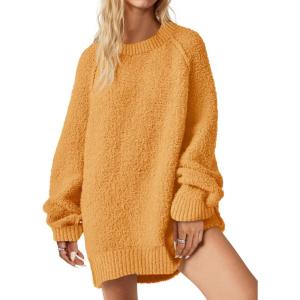 Saodimallsu Womens Oversized Sweater 2025 Fall Trendy Fuzzy Crew Neck Long Sleeve Casual Tunic Sweaters(Orange)