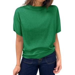 Saodimallsu Womens Short Sleeve Sweater Casual Basic Crew Neck Loose Knit Pullover Tops Summer Lightweight Blouses(Green)