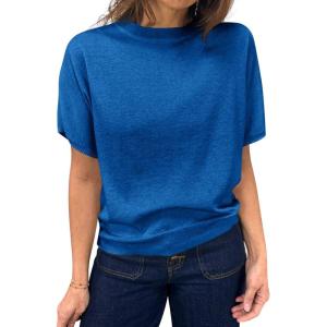 Saodimallsu Womens Short Sleeve Sweater Casual Basic Crew Neck Loose Knit Pullover Tops Summer Lightweight Blouses(Royal Blue)