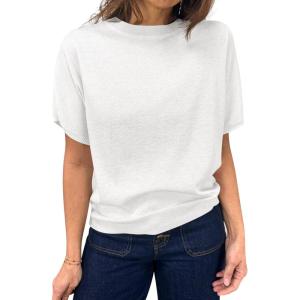 Saodimallsu Womens Short Sleeve Sweater Casual Basic Crew Neck Loose Knit Pullover Tops Summer Lightweight Blouses(White)
