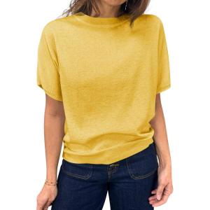 Saodimallsu Womens Short Sleeve Sweater Casual Basic Crew Neck Loose Knit Pullover Tops Summer Lightweight Blouses(Yellow)