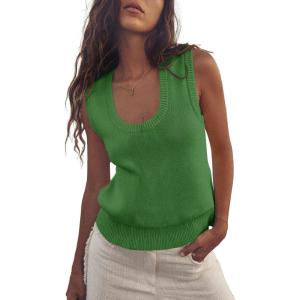 Saodimallsu Womens Summer Sweater Vest Sleeveless Ribbed Knit Tank Tops Going Out Casual Basic Scoop Neck Tshirt(Green)
