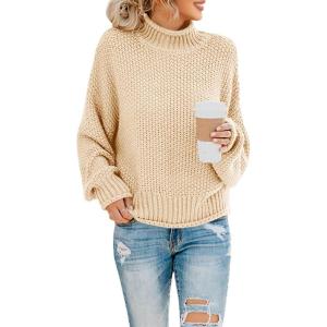 Saodimallsu Womens Turtleneck Oversized Sweaters Batwing Long Sleeve Pullover Loose Chunky Knit Jumper(Apricot)
