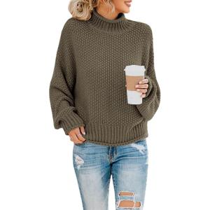 Saodimallsu Womens Turtleneck Oversized Sweaters Batwing Long Sleeve Pullover Loose Chunky Knit Jumper(Army Green)