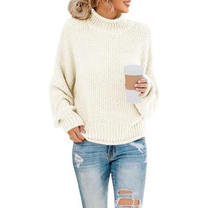 Saodimallsu Womens Turtleneck Oversized Sweaters Batwing Long Sleeve Pullover Loose Chunky Knit Jumper(Beige-white)