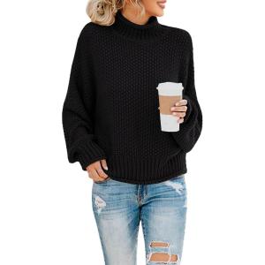 Saodimallsu Womens Turtleneck Oversized Sweaters Batwing Long Sleeve Pullover Loose Chunky Knit Jumper(Black)