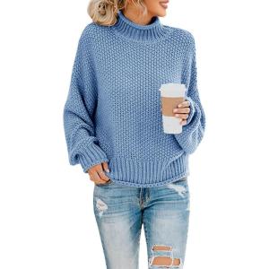 Saodimallsu Womens Turtleneck Oversized Sweaters Batwing Long Sleeve Pullover Loose Chunky Knit Jumper(Blue)