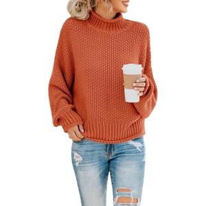 Saodimallsu Womens Turtleneck Oversized Sweaters Batwing Long Sleeve Pullover Loose Chunky Knit Jumper(Brick Red)