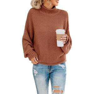 Saodimallsu Womens Turtleneck Oversized Sweaters Batwing Long Sleeve Pullover Loose Chunky Knit Jumper(Brown)