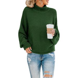 Saodimallsu Womens Turtleneck Oversized Sweaters Batwing Long Sleeve Pullover Loose Chunky Knit Jumper(Dark Green)