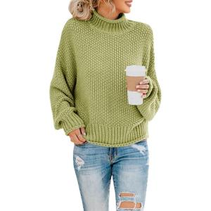 Saodimallsu Womens Turtleneck Oversized Sweaters Batwing Long Sleeve Pullover Loose Chunky Knit Jumper(Grass Green)