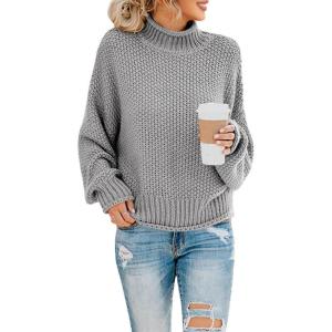 Saodimallsu Womens Turtleneck Oversized Sweaters Batwing Long Sleeve Pullover Loose Chunky Knit Jumper(Gray)