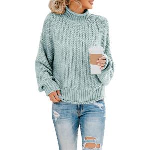 Saodimallsu Womens Turtleneck Oversized Sweaters Batwing Long Sleeve Pullover Loose Chunky Knit Jumper(Green)
