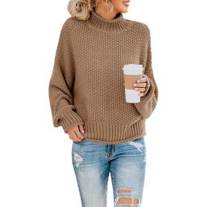 Saodimallsu Womens Turtleneck Oversized Sweaters Batwing Long Sleeve Pullover Loose Chunky Knit Jumper(Khaki)