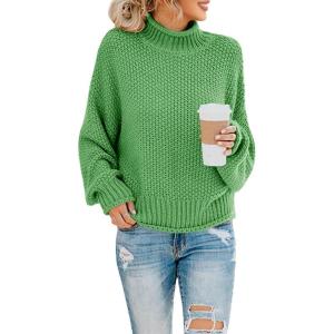 Saodimallsu Womens Turtleneck Oversized Sweaters Batwing Long Sleeve Pullover Loose Chunky Knit Jumper(Light Green)
