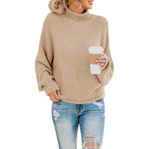 Saodimallsu Womens Turtleneck Oversized Sweaters Batwing Long Sleeve Pullover Loose Chunky Knit Jumper(Light Khaki)