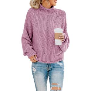 Saodimallsu Womens Turtleneck Oversized Sweaters Batwing Long Sleeve Pullover Loose Chunky Knit Jumper(Light Purple)