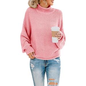 Saodimallsu Womens Turtleneck Oversized Sweaters Batwing Long Sleeve Pullover Loose Chunky Knit Jumper(Pink)