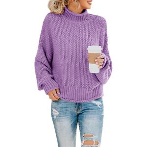 Saodimallsu Womens Turtleneck Oversized Sweaters Batwing Long Sleeve Pullover Loose Chunky Knit Jumper(Purple)