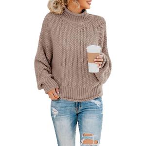 Saodimallsu Womens Turtleneck Oversized Sweaters Batwing Long Sleeve Pullover Loose Chunky Knit Jumper(Tan)