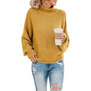 Saodimallsu Womens Turtleneck Oversized Sweaters Batwing Long Sleeve Pullover Loose Chunky Knit Jumper(Yellow)