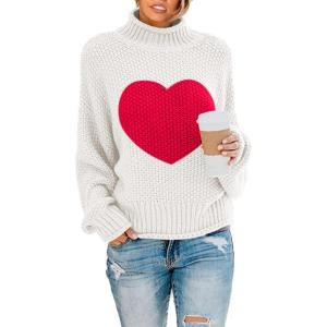Saodimallsu Womens Turtleneck Oversized Sweaters Batwing Long Sleeve Pullover Loose Chunky Knit Jumper(Z Heart White)