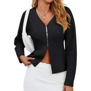 Saodimallsu Womens V Neck Sweater Blazer Peplum Long Sleeve Knit Open Front Split Cardigan Sweaters(Black)
