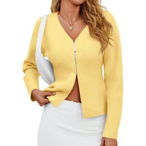 Saodimallsu Womens V Neck Sweater Blazer Peplum Long Sleeve Knit Open Front Split Cardigan Sweaters(Yellow)