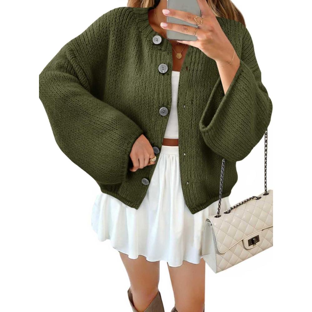 imageSaodimallsu Women 2025 Oversized Button Down Cardigan Chunky Knit Long Sleeve SweaterArmy Green