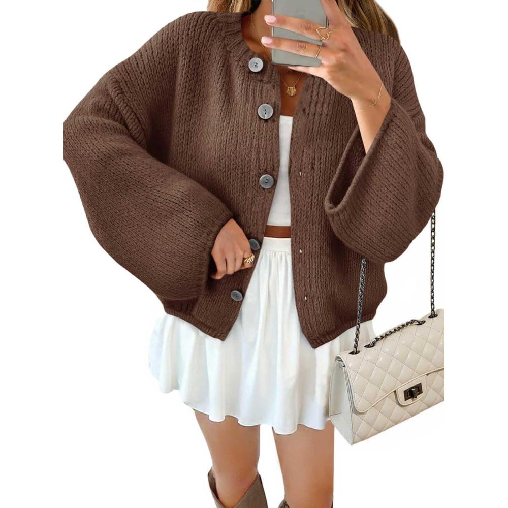 imageSaodimallsu Women 2025 Oversized Button Down Cardigan Chunky Knit Long Sleeve SweaterCoffee