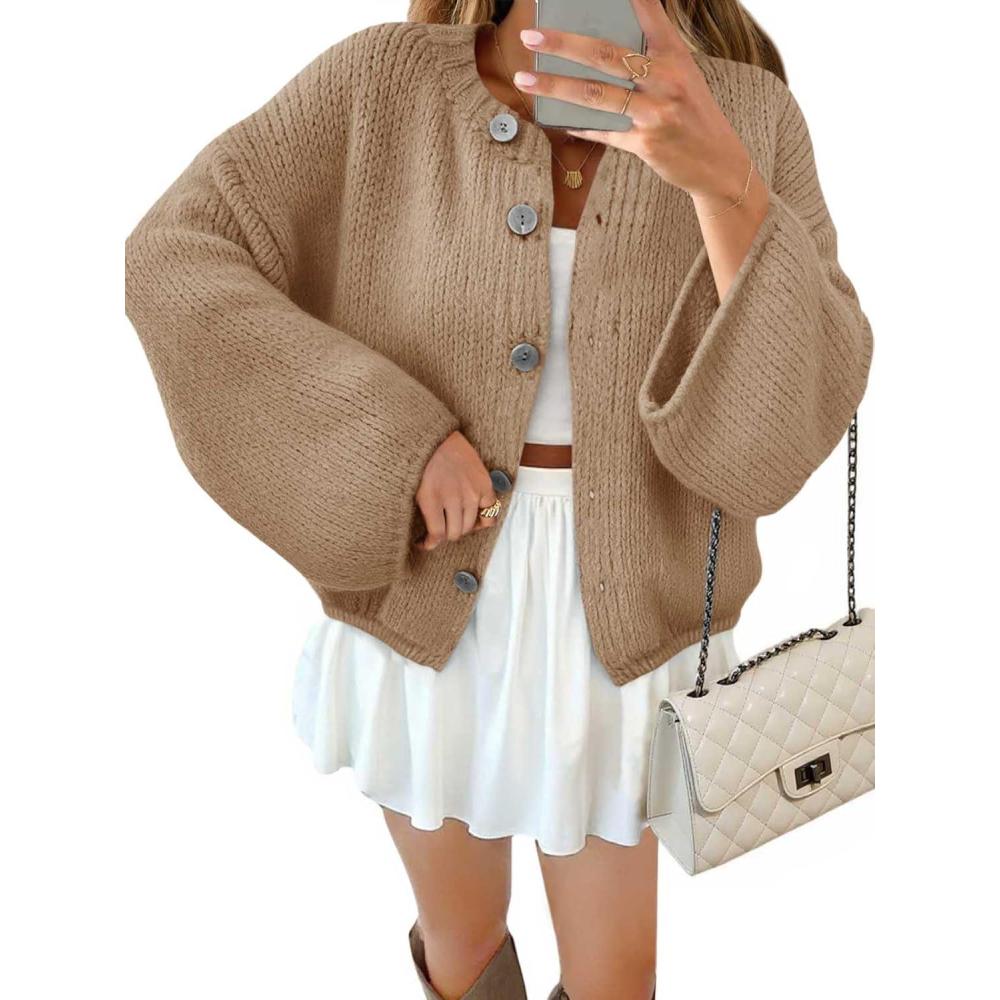 imageSaodimallsu Women 2025 Oversized Button Down Cardigan Chunky Knit Long Sleeve SweaterKhaki