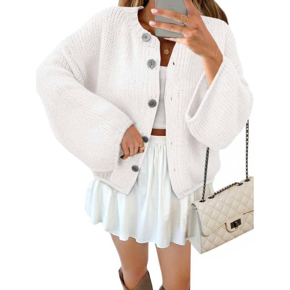 imageSaodimallsu Women 2025 Oversized Button Down Cardigan Chunky Knit Long Sleeve SweaterWhite