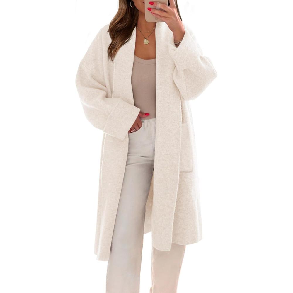 imageSaodimallsu Womens Long Cardigans Oversized Chunky Knit Coatigan Fall Trendy Open Front Sweater Jackets with PocketsApricot