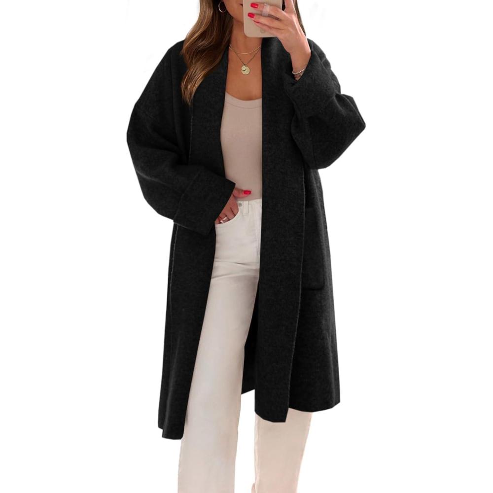 imageSaodimallsu Womens Long Cardigans Oversized Chunky Knit Coatigan Fall Trendy Open Front Sweater Jackets with PocketsBlack