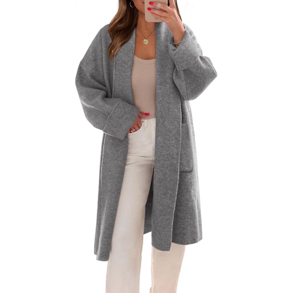 imageSaodimallsu Womens Long Cardigans Oversized Chunky Knit Coatigan Fall Trendy Open Front Sweater Jackets with PocketsDark Grey