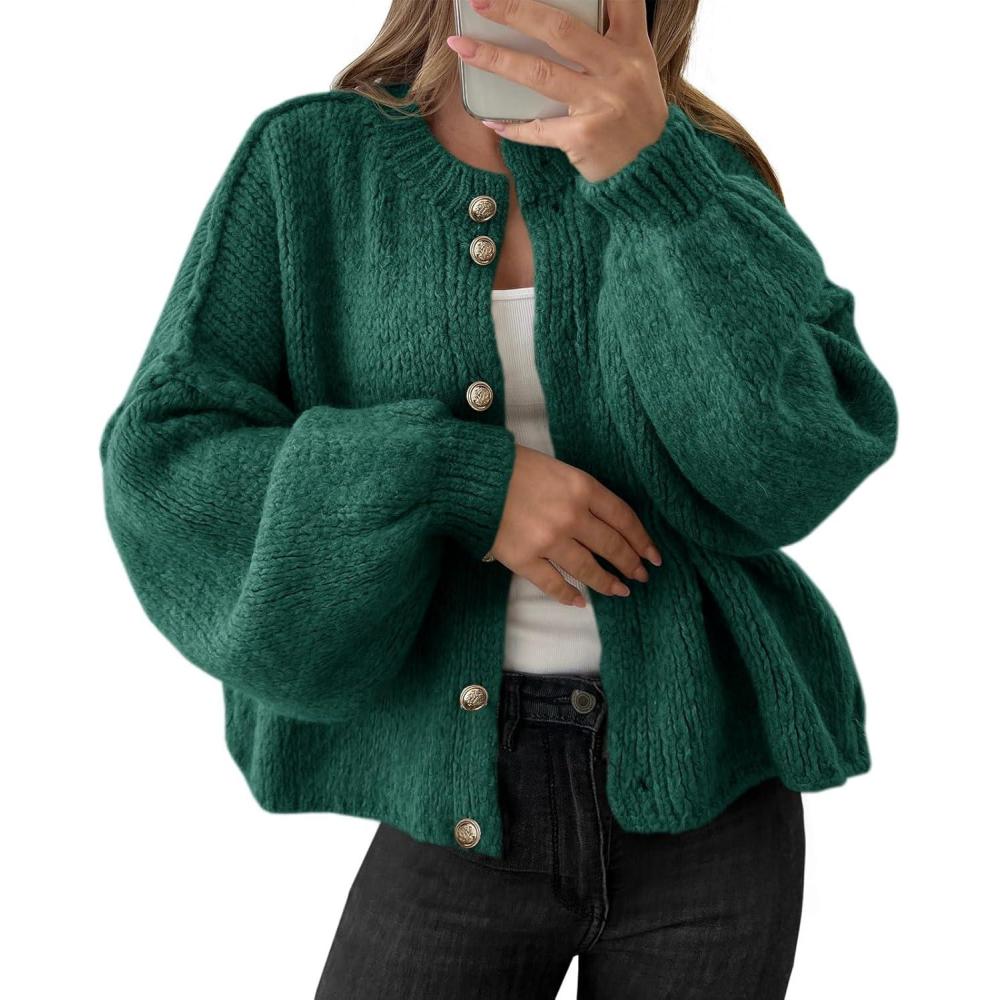 imageSaodimallsu Womens Oversized Cardigans Button Up Long Lantern Sleeve Chunky Knit Casual Soft Fall Sweater CoatsGreen