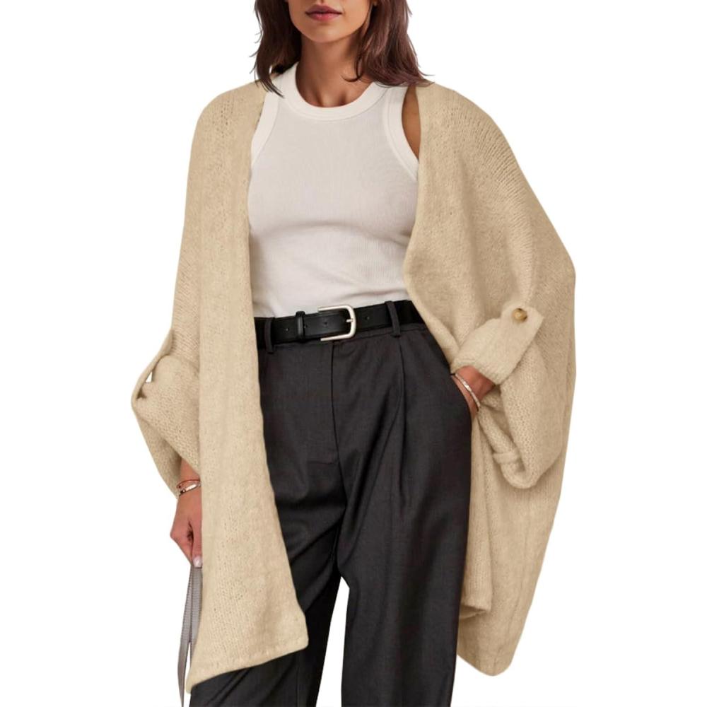 imageSaodimallsu Womens Oversized Long Cardigan Sweaters Casual Open Front Chunky Knit Slouchy Fall Trendy Sweater CoatsKhaki