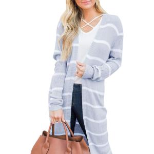 Lovaru Womens Boho Open Front Cardigan Colorblock Long Sleeve Loose Knit Lightweight Sweaters(Grey)