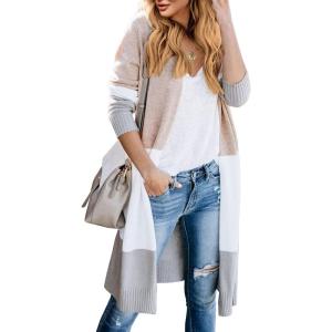 Lovaru Womens Boho Open Front Cardigan Colorblock Long Sleeve Loose Knit Lightweight Sweaters(Z-khaki)