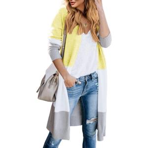 Lovaru Womens Boho Open Front Cardigan Colorblock Long Sleeve Loose Knit Lightweight Sweaters(Z-yellow)